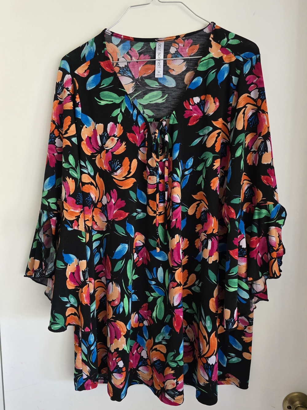 Dear Scarlett Colorful Floral Tie-Front Tunic Top Xl
